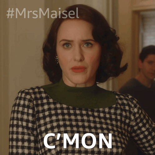 Woman in Plaid Dress Saying C'mon in White Letters