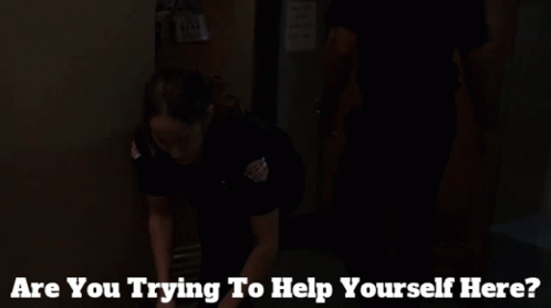 Woman in Police Uniform with Are You Trying to Help Yourself Here