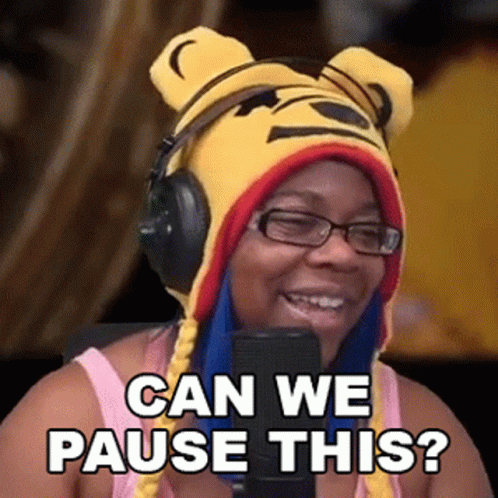 Woman in Pooh Hat and Headphones Asks Can We Pause