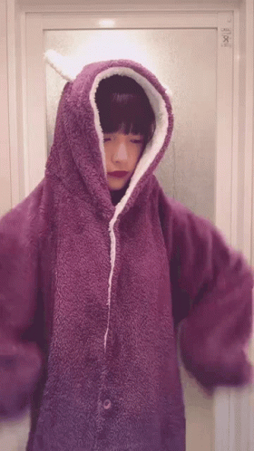 Woman in Purple Blanket With Hood and Ears