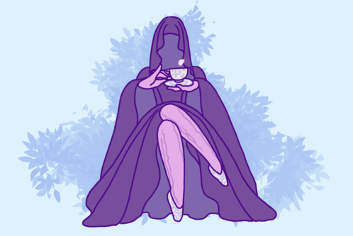 Woman In Purple Cape Drinking Tea GIF