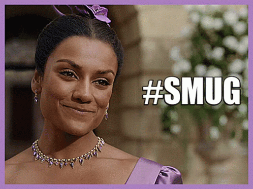 Woman In Purple Dress And Necklace Smiling #Smug GIF