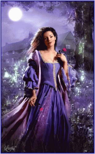 Woman In Purple Dress Holding Rose GIF
