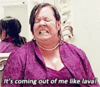 Woman in Purple Dress Saying Lava