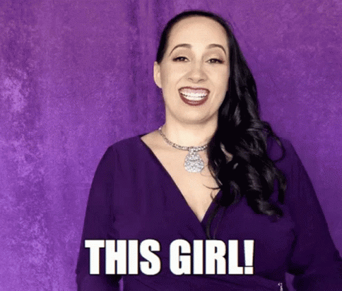 Woman In Purple Dress Smiling Saying This Girl GIF