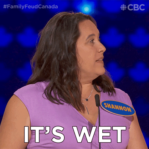 Woman in Purple Shirt Saying It's Wet