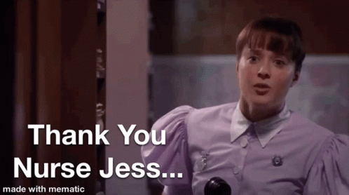 Woman in Purple Shirt Saying Thank You Nurse Jess