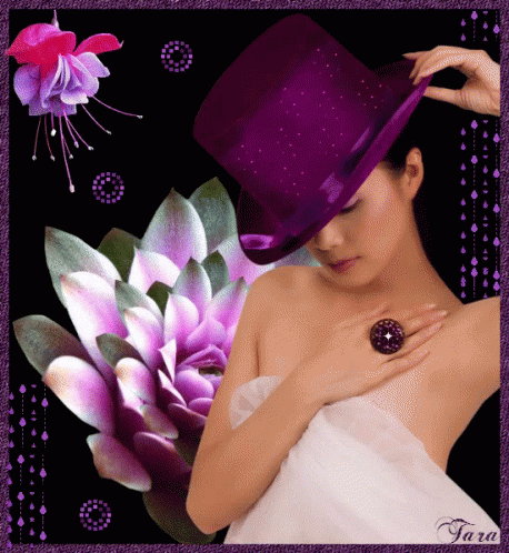 Woman in Purple Top Hat and Purple Flower