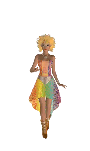 Woman in Rainbow Dress and Boots