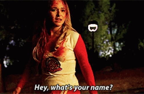 Woman In Red And White Asks What's Your Name GIF