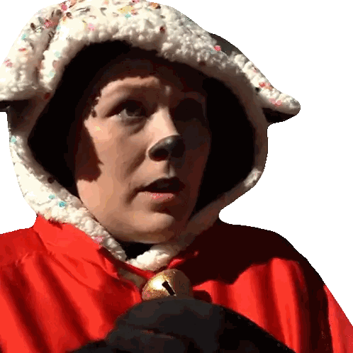 Woman in Red Coat and White Ears Hat