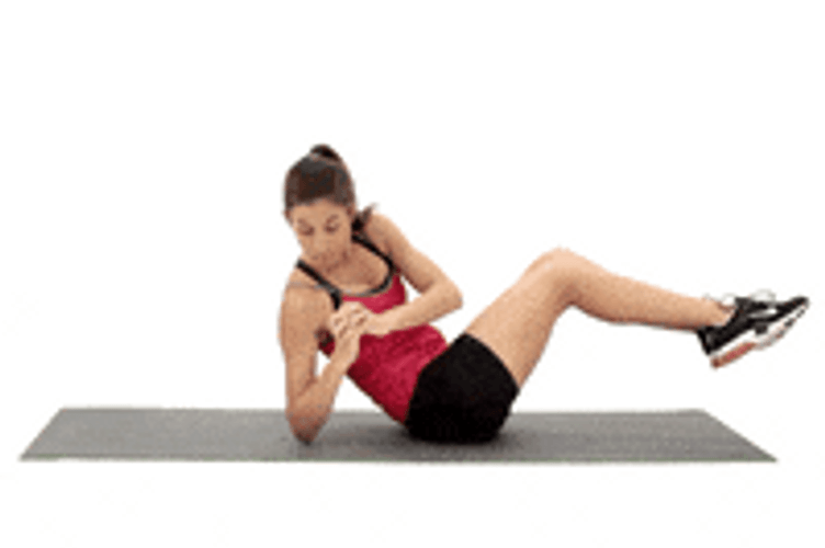 Woman In Red Doing Russian Twist Crunches GIF