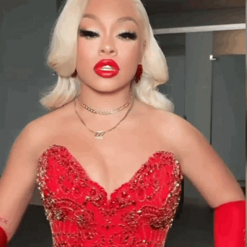Woman In Red Dress And Gloves GIF