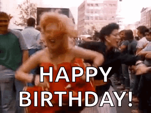 Woman In Red Dress Dancing Happy Birthday GIF