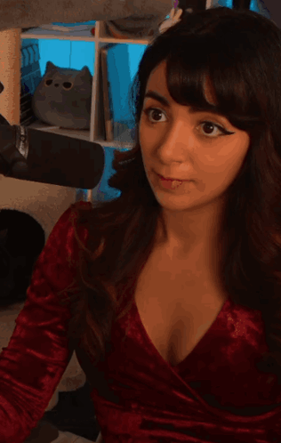 Woman in Red Dress Eating