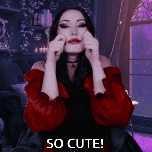 Woman In Red Dress Funny Face So Cute GIF