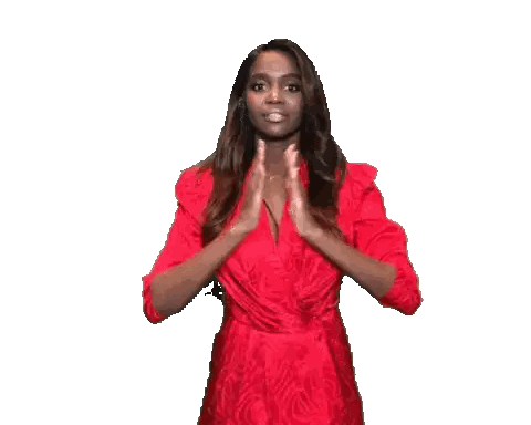 Woman in Red Dress Hands Folded Please