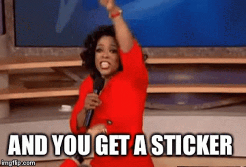 Woman in Red Dress Holding Microphone and Saying Get Sticker