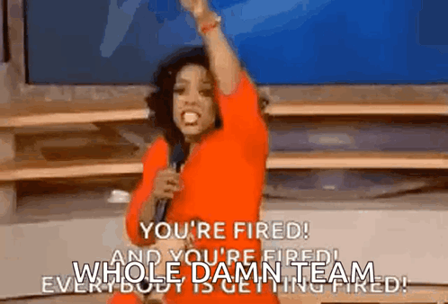 Woman In Red Dress Holding Microphone Saying Youre Fired GIF