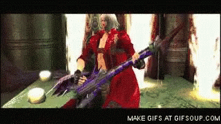 Woman in Red Dress Holding Purple Sword