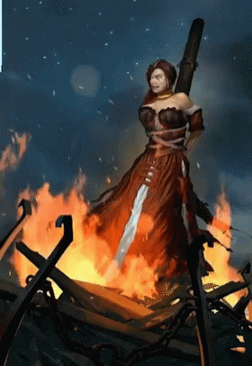 Woman In Red Dress Holding Stick GIF