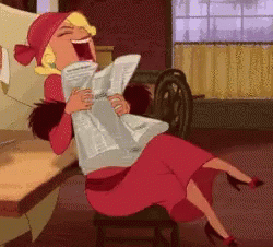 Woman In Red Dress Laughing Reading Newspaper GIF