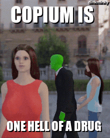 Woman in Red Dress Next to Man With Green Face
