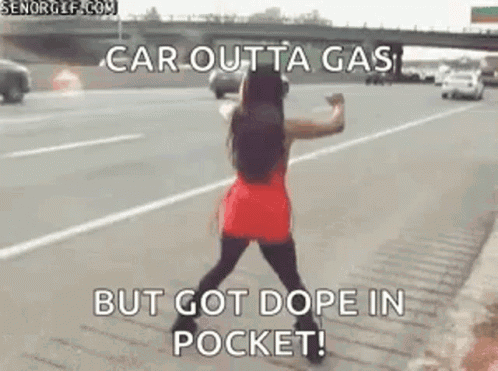 Woman In Red Dress On Highway Side GIF
