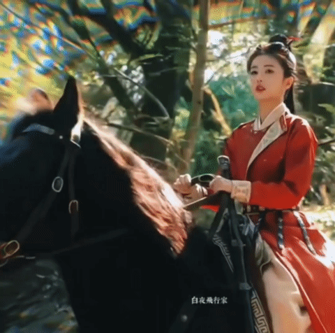Woman in Red Dress Riding Horse