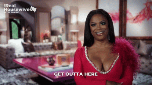 Woman in Red Dress Saying Get Outta Here