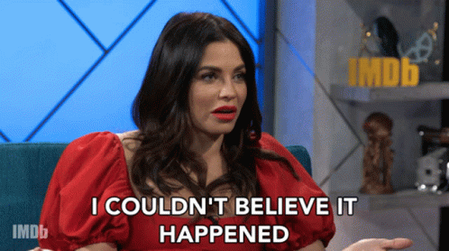 Woman in Red Dress Saying I Couldn't Believe It Happened