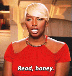 Woman in Red Dress Saying Read Honey