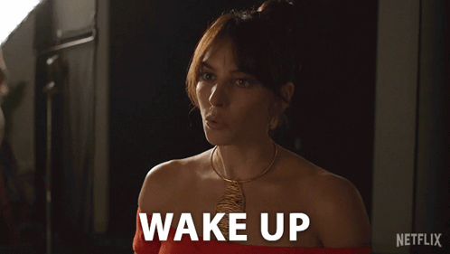 Woman in Red Dress Saying Wake Up Netflix Ad
