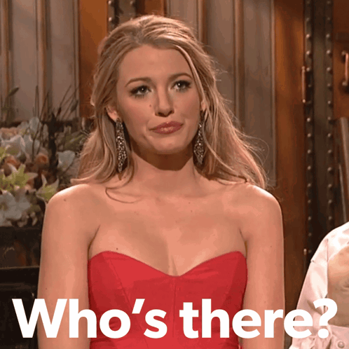 Woman in Red Dress Saying Who's There