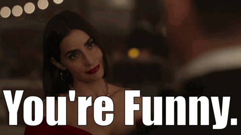 Woman In Red Dress Saying You're Funny GIF