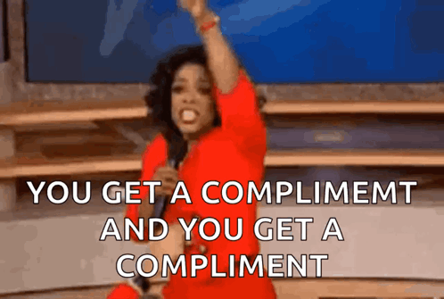 Woman In Red Dress Says You Get A Compliment GIF