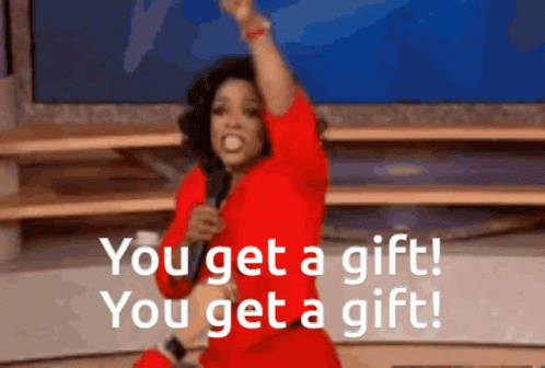 Woman In Red Dress Says You Get A Gift GIF