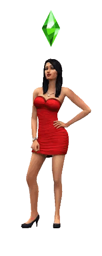 Woman in Red Dress Standing Before Green Diamond