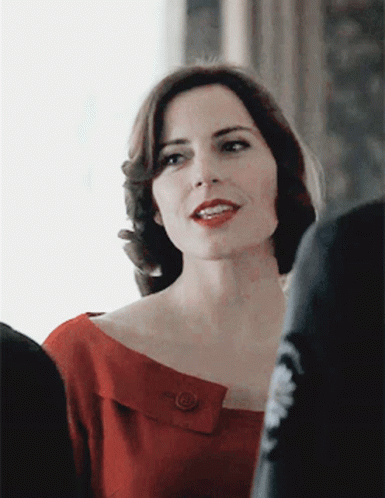 Woman In Red Dress With Button GIF