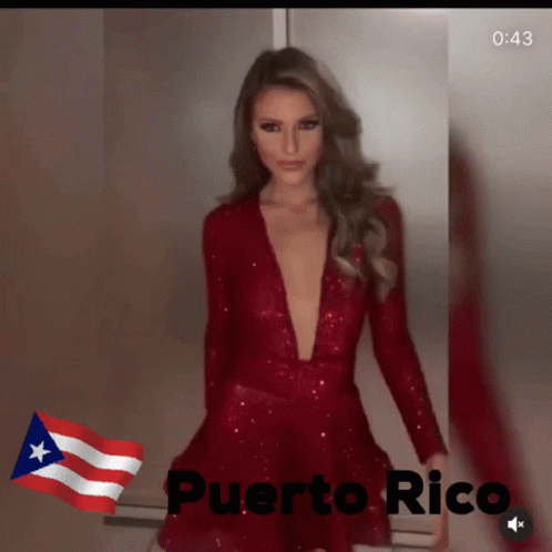 Woman in Red Dress with Puerto Rico Flag