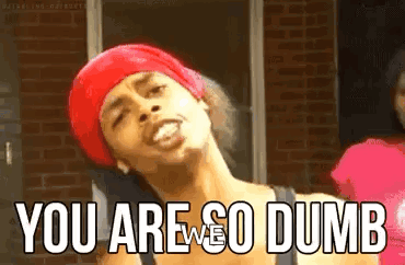 Woman In Red Hat And Bandana Saying You Are So Dumb GIF