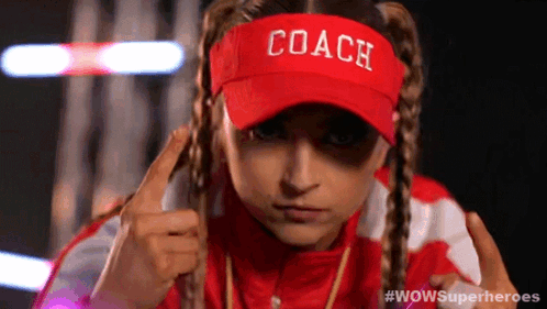 Woman in Red Hat Saying Coach