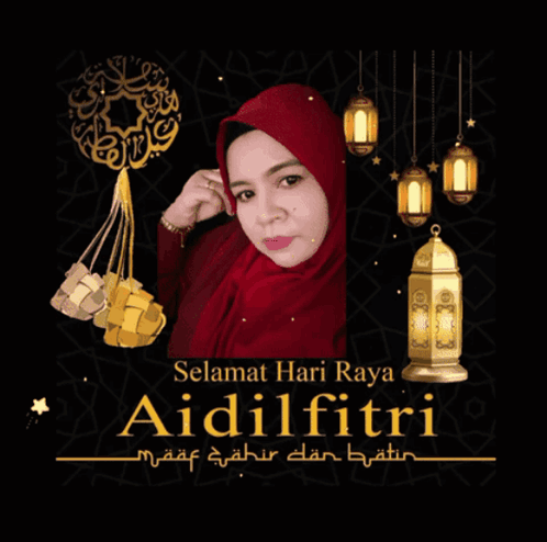 Woman In Red Hijab Selamat Hari Raya Aidilfitri GIF