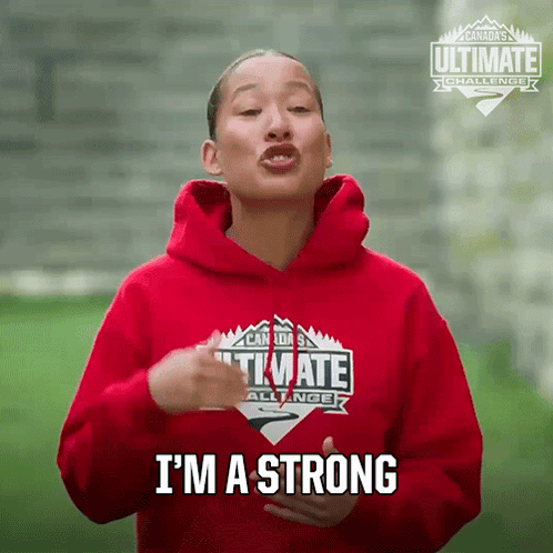 Woman in Red Hoodie Saying Im a Strong