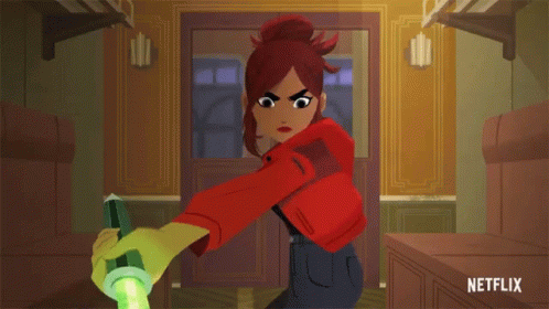 Woman In Red Jacket Holding Green Object Netflix GIF
