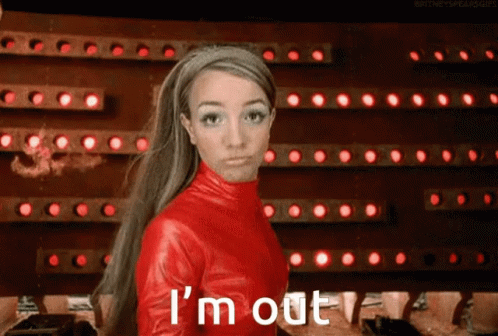 Woman in Red Jacket Saying I'm Out