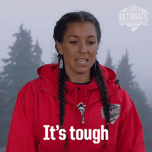 Woman in Red Jacket Saying It's Tough