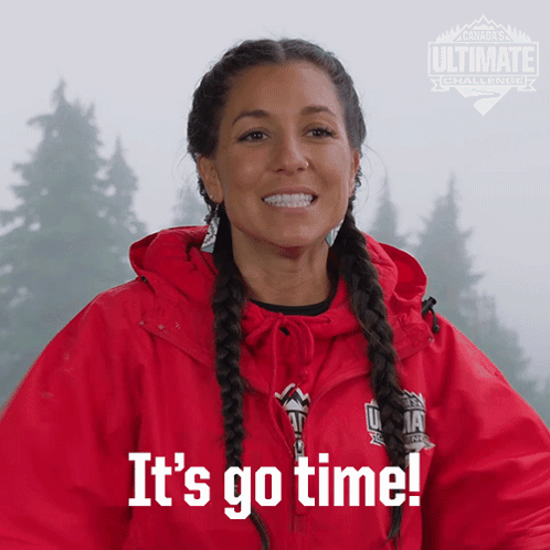 Woman in Red Jacket Saying Its Go Time