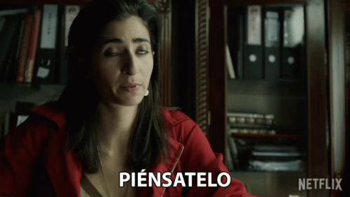 Woman In Red Jacket Saying Piensatelo GIF