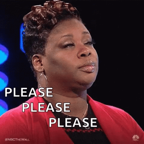 Woman in Red Jacket Saying Please Please Please